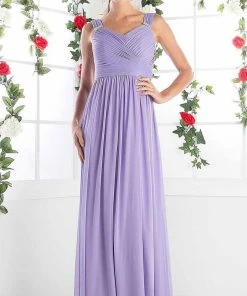 Cinderella Divine - 3984 V-Neck Ruched Bodice Chiffon A-Line Gown Formal Gowns