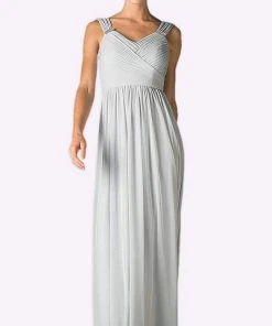 Cinderella Divine - 3984 V-Neck Ruched Bodice Chiffon A-Line Gown Formal Gowns