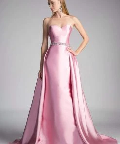 Cinderella Divine - 455 Beaded Belt Strapless Silk Gown With Overskirt Formal Gowns