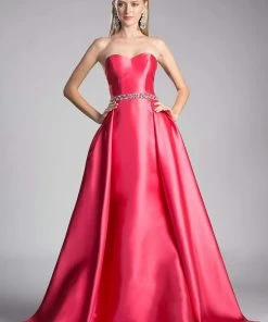 Cinderella Divine - 455 Beaded Belt Strapless Silk Gown With Overskirt Formal Gowns