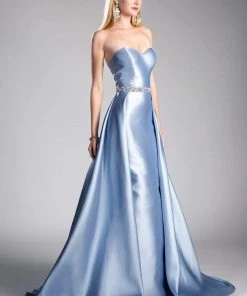 Cinderella Divine - 455 Beaded Belt Strapless Silk Gown With Overskirt Formal Gowns
