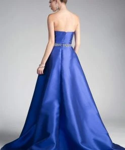 Cinderella Divine - 455 Beaded Belt Strapless Silk Gown With Overskirt Formal Gowns