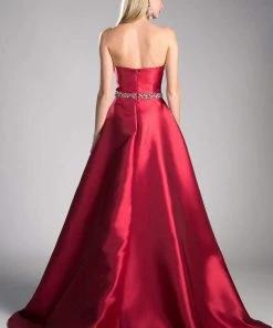 Cinderella Divine - 455 Beaded Belt Strapless Silk Gown With Overskirt Formal Gowns