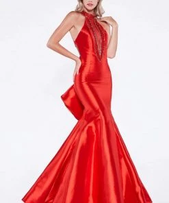 Cinderella Divine - 72046 High Halter Fitted Mermaid Gown Formal Gowns