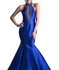 Cinderella Divine - 72046 High Halter Fitted Mermaid Gown Formal Gowns
