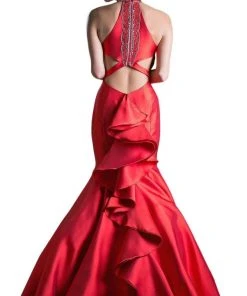 Cinderella Divine - 72046 High Halter Fitted Mermaid Gown Formal Gowns