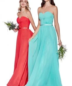 Cinderella Divine - 7455 Strapless Sweetheart Chiffon A-Line Dress Formal Gowns
