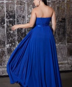 Cinderella Divine - 7455 Sweetheart Neckline Chiffon A-Line Dress Formal Gowns