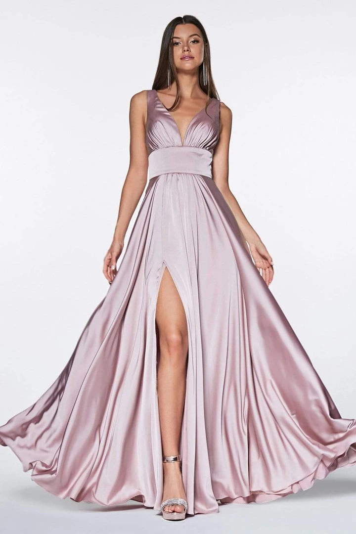 Cinderella Divine - 7469 Sleeveless V Neck Flowing Satin Gown 10 Cinderella Divine - 7469 Sleeveless V Neck Flowing Satin Gown