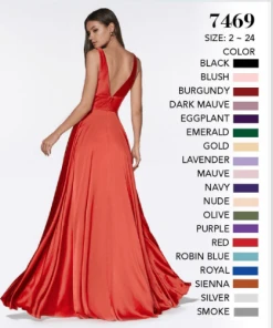 Cinderella Divine - 7469 Sleeveless V Neck Flowing Satin Gown 27 Cinderella Divine - 7469 Sleeveless V Neck Flowing Satin Gown