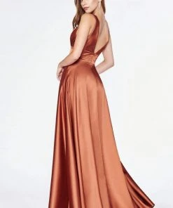 Cinderella Divine - 7469 Sleeveless V Neck Flowing Satin Gown 18 Cinderella Divine - 7469 Sleeveless V Neck Flowing Satin Gown
