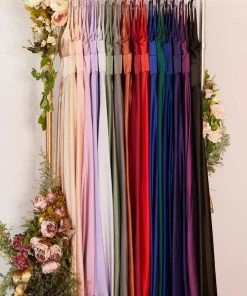 Formal Gowns Cinderella Divine - 7469 V Neck High Slit Satin Flowy A-Line Dress