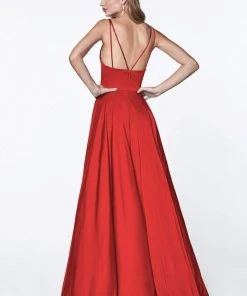 Cinderella Divine - 7472 Spaghetti Straps V Neck Wrap Satin Gown