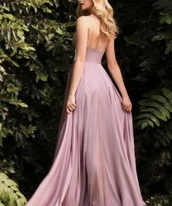 Cinderella Divine - 7472 Spaghetti Straps V Neck Wrap Satin Gown