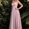 Cinderella Divine - 7472 Spaghetti Straps V Neck Wrap Satin Gown
