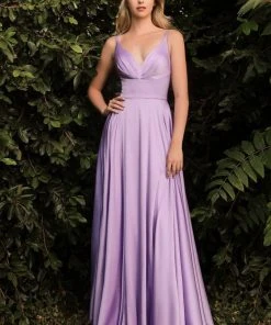 Cinderella Divine - 7472 Spaghetti Straps V Neck Wrap Satin Gown