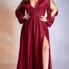 Formal Gowns Cinderella Divine - 7475C Plunging V Neck High Slit Long Evening Dress