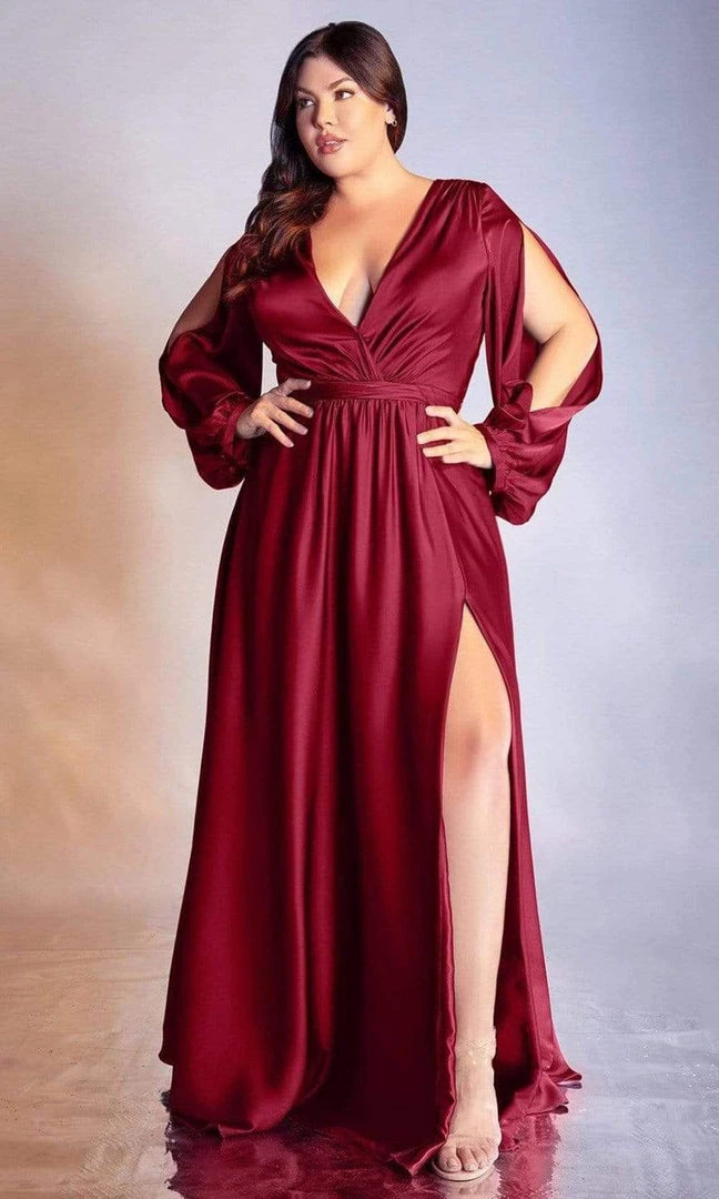 Formal Gowns Cinderella Divine - 7475C Plunging V Neck High Slit Long Evening Dress 3 Formal Gowns Cinderella Divine - 7475C Plunging V Neck High Slit Long Evening Dress