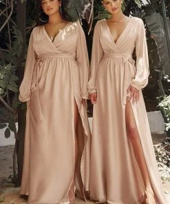 Formal Gowns Cinderella Divine - 7475C Plunging V Neck High Slit Long Evening Dress 25 Formal Gowns Cinderella Divine - 7475C Plunging V Neck High Slit Long Evening Dress