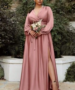 Formal Gowns Cinderella Divine - 7475C Plunging V Neck High Slit Long Evening Dress 22 Formal Gowns Cinderella Divine - 7475C Plunging V Neck High Slit Long Evening Dress
