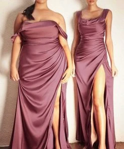 Formal Gowns Cinderella Divine - 7488C Sweetheart Pleated High Slit Dress