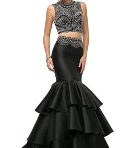 Cinderella Divine - 83903 Two Piece Beaded Tiered Mermaid Dress