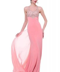 Cinderella Divine - 8744 Beaded Illusion Sheath Dress