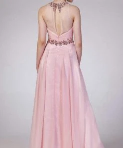 Cinderella Divine - 8773 Rhinestone Embellished A-Line Dress Formal Gowns