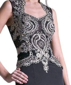 Cinderella Divine - 8946 Embroidered Queen Anne Neck Sheath Dress Formal Gowns 13 Cinderella Divine - 8946 Embroidered Queen Anne Neck Sheath Dress Formal Gowns