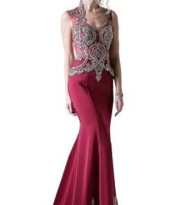 Cinderella Divine - 8946 Embroidered Queen Anne Neck Sheath Dress Formal Gowns 16 Cinderella Divine - 8946 Embroidered Queen Anne Neck Sheath Dress Formal Gowns