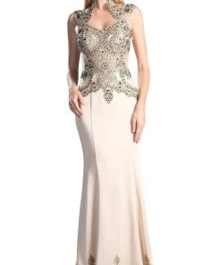 Cinderella Divine - 8946 Embroidered Queen Anne Neck Sheath Dress Formal Gowns 17 Cinderella Divine - 8946 Embroidered Queen Anne Neck Sheath Dress Formal Gowns