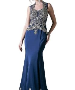 Cinderella Divine - 8946 Embroidered Queen Anne Neck Sheath Dress Formal Gowns 18 Cinderella Divine - 8946 Embroidered Queen Anne Neck Sheath Dress Formal Gowns