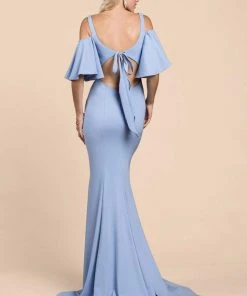 Cinderella Divine - A0079 Cold Off-Shoulder Flair Sleeves Mermaid Gown Formal Gowns