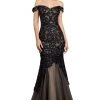 Cinderella Divine - A0401 Off Shoulder Lace Overlay Tulle Mermaid Gown Formal Gowns