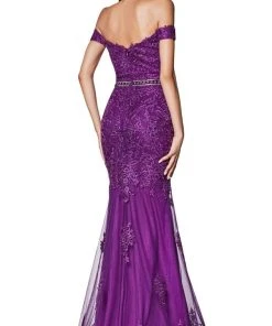 Cinderella Divine - AM122 Off Shoulder Beaded Lace Appliqued Gown Formal Gowns 14 Cinderella Divine - AM122 Off Shoulder Beaded Lace Appliqued Gown Formal Gowns