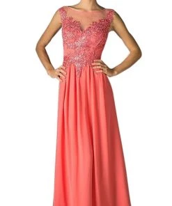 Formal Gowns Cinderella Divine - Appliqued Illusion Bateau Chiffon Evening Gown