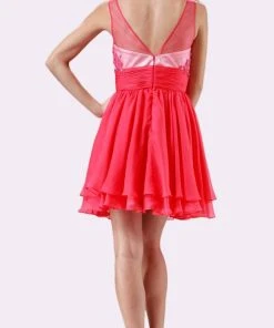 Cocktail Dresses Cinderella Divine - Appliqued Illusion Scoop Neck Cocktail Dress