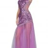 Cinderella Divine - Asymmetric Sequined Sheer A-line Evening Gown
