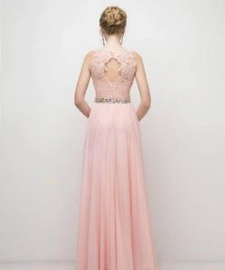 Formal Gowns Cinderella Divine - B1601 Embellished Belt Lace A-Line Chiffon Dress