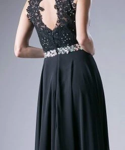 Formal Gowns Cinderella Divine - B1601 Embellished Belt Lace A-Line Chiffon Dress 14 Formal Gowns Cinderella Divine - B1601 Embellished Belt Lace A-Line Chiffon Dress