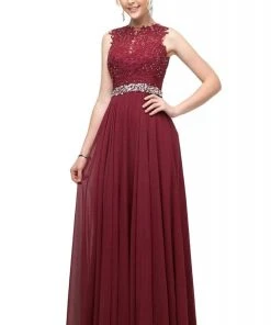 Formal Gowns Cinderella Divine - B1601 Embellished Belt Lace A-Line Chiffon Dress 15 Formal Gowns Cinderella Divine - B1601 Embellished Belt Lace A-Line Chiffon Dress
