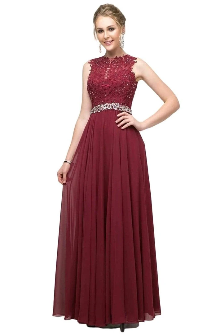 Formal Gowns Cinderella Divine - B1601 Embellished Belt Lace A-Line Chiffon Dress 7 Formal Gowns Cinderella Divine - B1601 Embellished Belt Lace A-Line Chiffon Dress