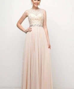 Formal Gowns Cinderella Divine - B1601 Embellished Belt Lace A-Line Chiffon Dress 16 Formal Gowns Cinderella Divine - B1601 Embellished Belt Lace A-Line Chiffon Dress
