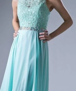 Formal Gowns Cinderella Divine - B1601 Embellished Belt Lace A-Line Chiffon Dress 17 Formal Gowns Cinderella Divine - B1601 Embellished Belt Lace A-Line Chiffon Dress