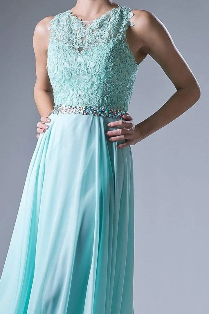 Formal Gowns Cinderella Divine - B1601 Embellished Belt Lace A-Line Chiffon Dress 9 Formal Gowns Cinderella Divine - B1601 Embellished Belt Lace A-Line Chiffon Dress