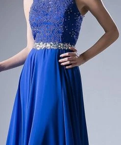 Formal Gowns Cinderella Divine - B1601 Embellished Belt Lace A-Line Chiffon Dress 18 Formal Gowns Cinderella Divine - B1601 Embellished Belt Lace A-Line Chiffon Dress