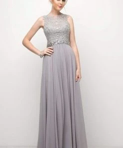 Formal Gowns Cinderella Divine - B1601 Embellished Belt Lace A-Line Chiffon Dress 19 Formal Gowns Cinderella Divine - B1601 Embellished Belt Lace A-Line Chiffon Dress
