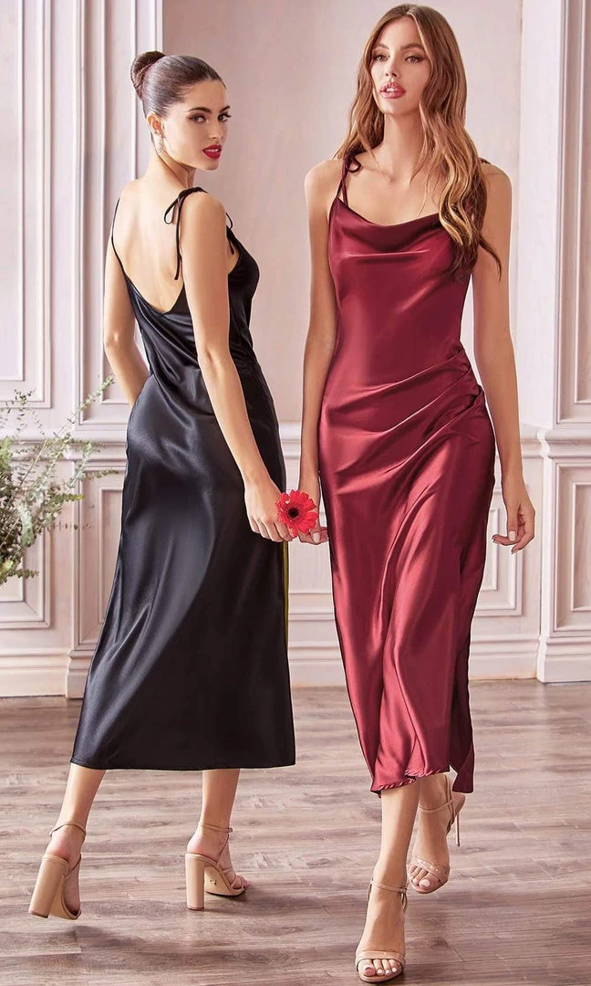 Cinderella Divine - BD103 Cowl Neck Satin Sheath Tea-Length Dress Cocktail Dresses 3 Cinderella Divine - BD103 Cowl Neck Satin Sheath Tea-Length Dress Cocktail Dresses