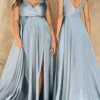 Formal Gowns Cinderella Divine - BD105 Tie Strap V-Neck Satin Gown 2 Formal Gowns Cinderella Divine - BD105 Tie Strap V-Neck Satin Gown