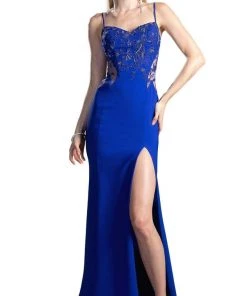 Formal Gowns Cinderella Divine - Bead Embroidered Jersey Sheath Prom Dress
